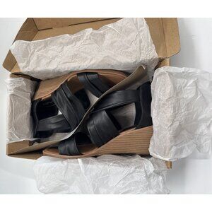 Eurosoft Strappy Sandals Womens 9.5 Black Wedge Zip Up Shoes Ginnifer NEW